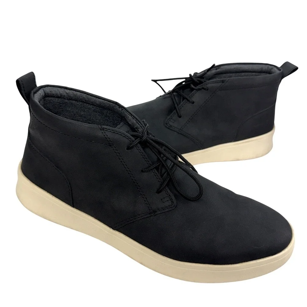 IZOD Mens Black Faux Leather Chukka Boots Memory Foam Sneakers Mid Top Shoes